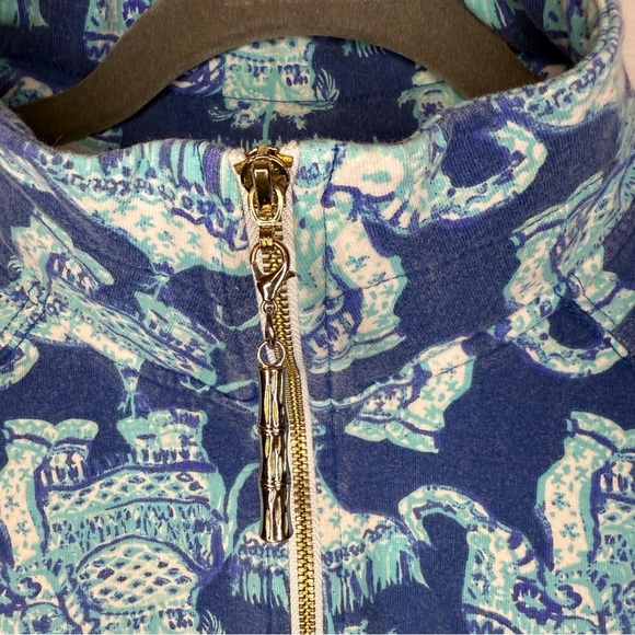 Lilly Pulitzer Blue and White 3/4 Zip Sweatshirt Thailand inspired pattern GUC - Picture 3 of 9